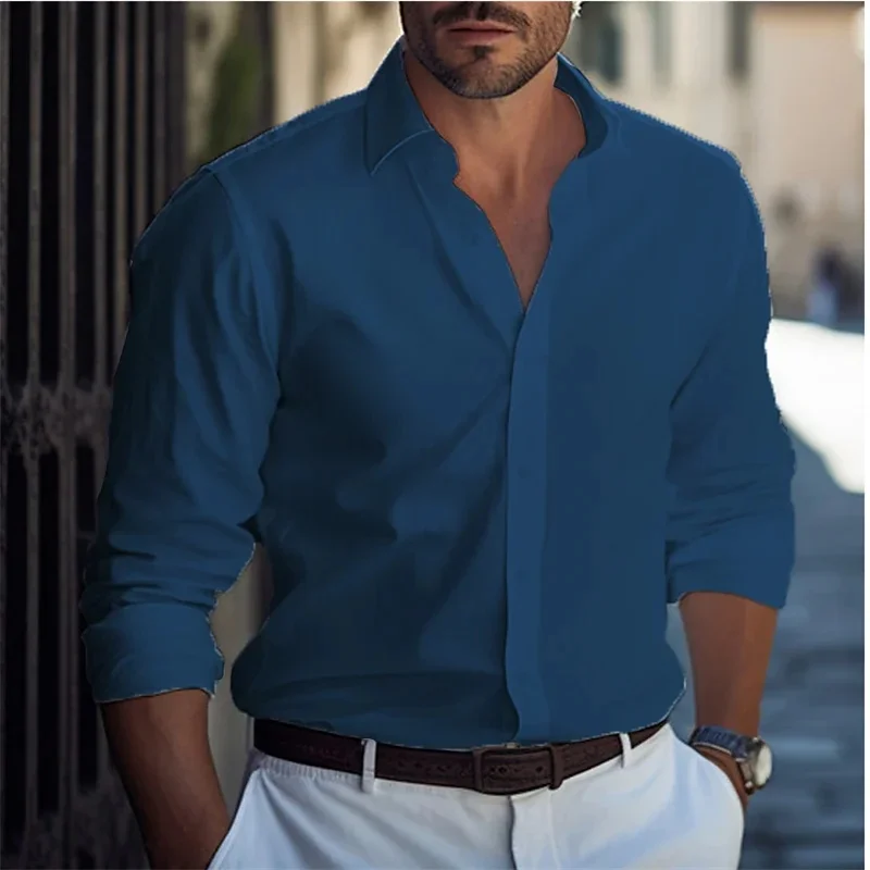 2025 Men's Shirt Formal Shirt Long Sleeve Collar Four Seasons Model, Business Casual Wear, Black, White, Light Blue