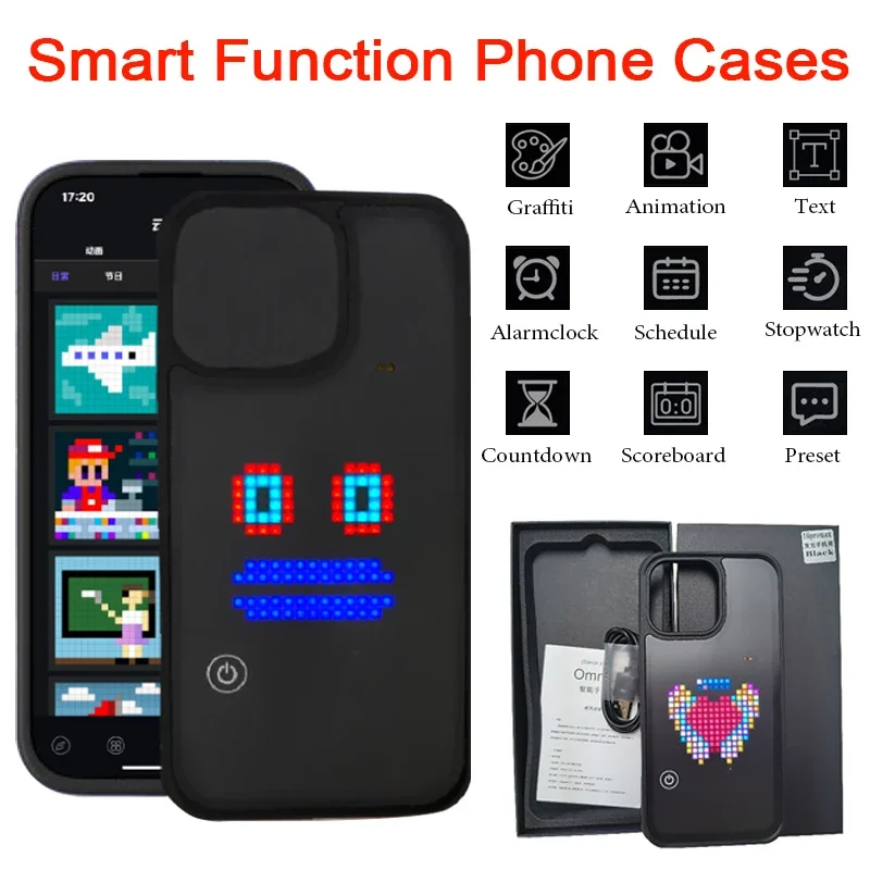 

Умные чехлы для телефонов с функцией DIY, светящиеся, с настраиваемыми анимированными узорами, с изображением с экрана приложения, для iPhone 17 16 Pro Max