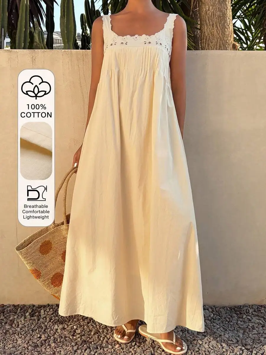 

Womens Sleeveless Loose Cotton Maxi Dress For Summer Vacation Sundress