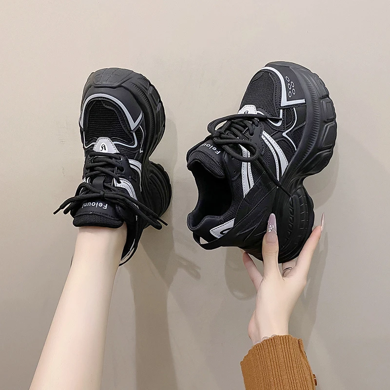 8cm New 2024 Synthetic Spring Fashion Women Comfy Vulcanize High Platform Brand Autumn Boots Chunky Sneakers Loafers Women Shoes