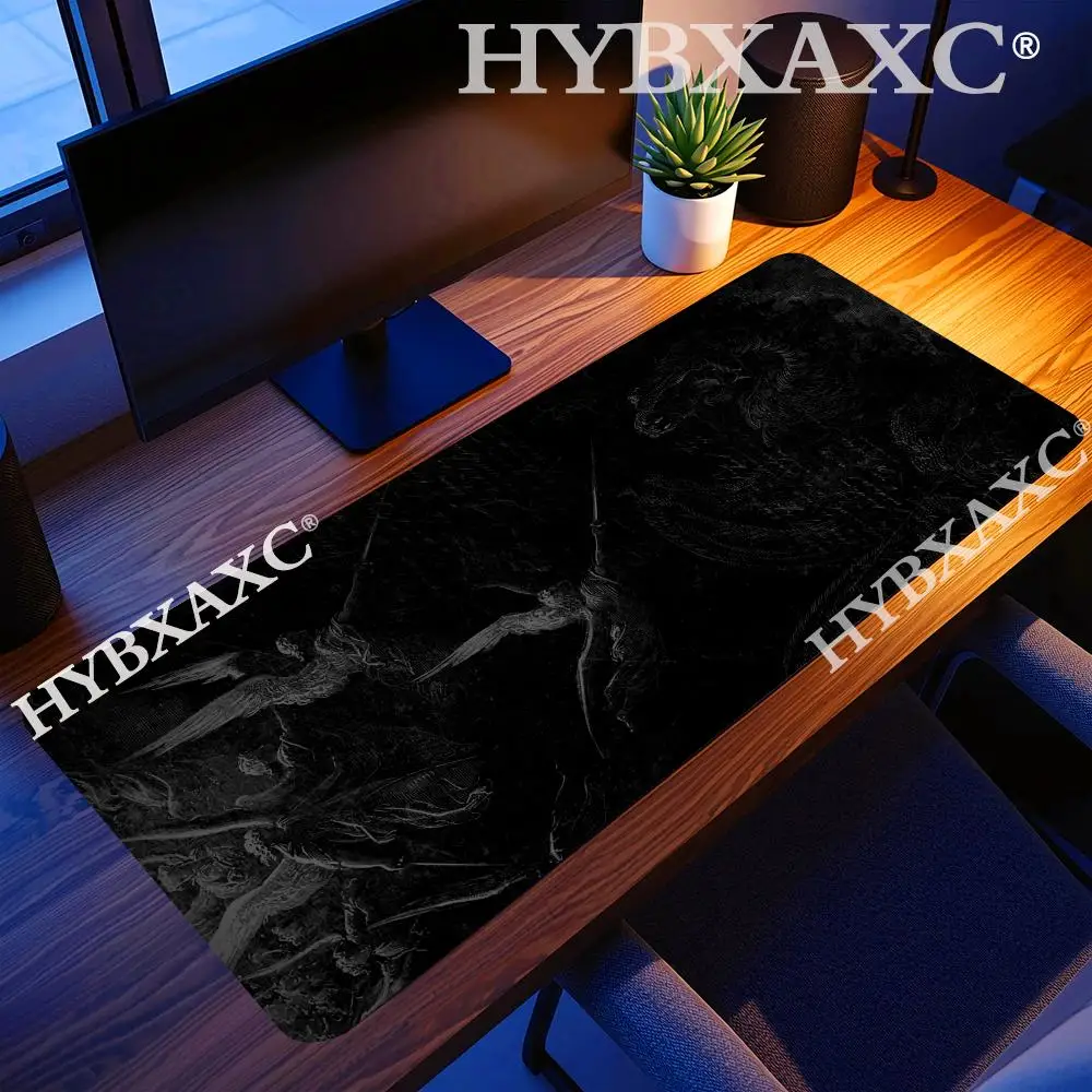 HYBXAXC Dark Angel Battle Mouse Pad, Vintage Engraving Style Heaven vs Hell Large Gaming Gothic Aesthetic Decor for Art Lovers