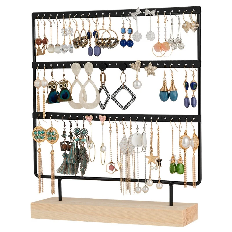 Earring Stand Display Rack 3-Tier Ear Stud Holder 72 Holes With Base