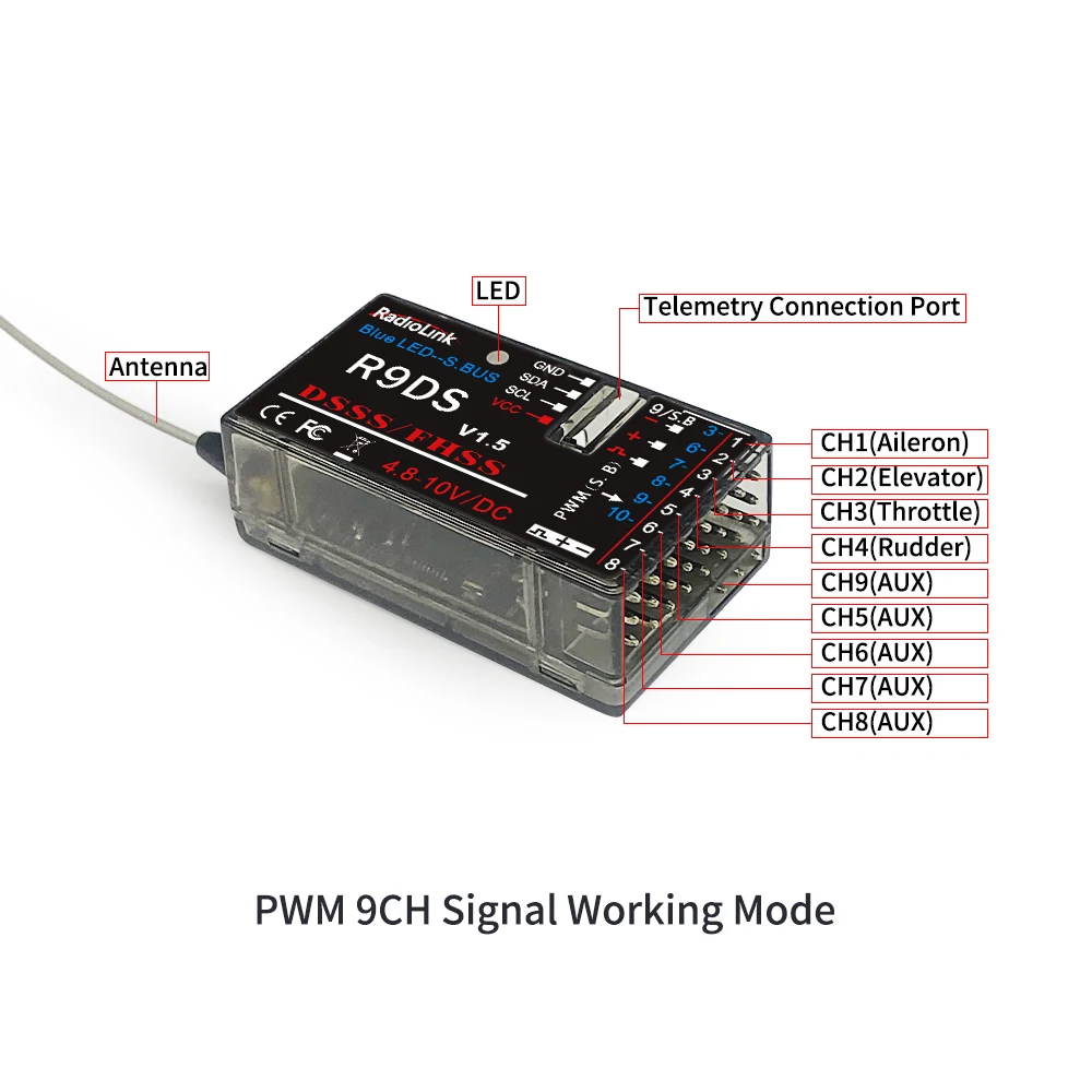 Original Radiolink R12DSM R12DS R9DS R6DSM R6DS RC Receiver 2.4GHZ Work with Transmitter AT9/AT9S/AT9S Pro/AT10/AT10 II Airplane