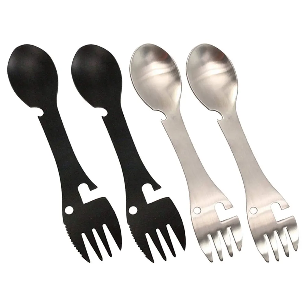 

4Pcs Multifunctional Stainless Steel Sporks Portable Travel Cutlery Durable Lightweight Versatile Outdoor Dining Tools