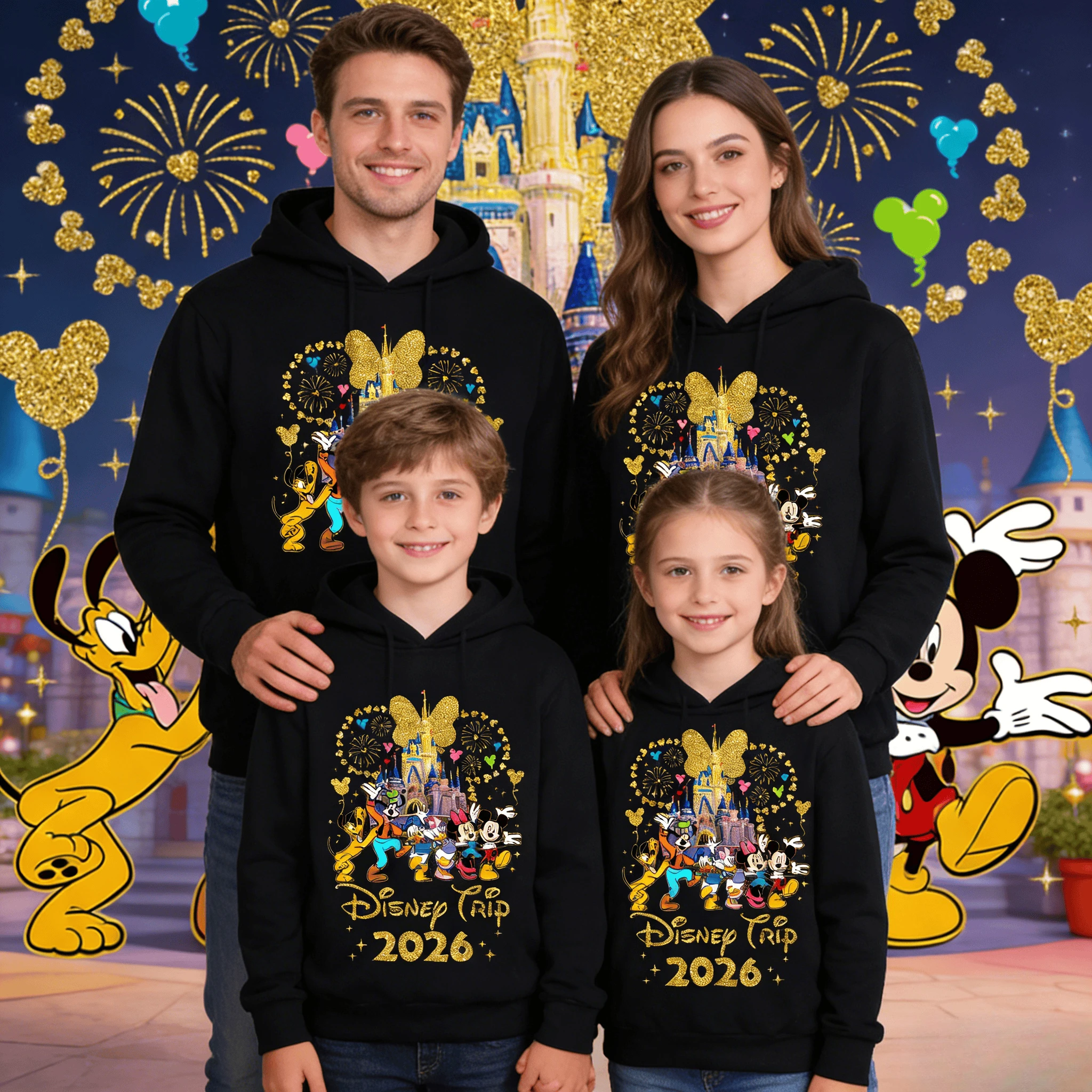 

Хлопковые худи для всей семьи на осень-зиму 2026: уютные повседневные толстовки с принтом «Золотой замок и друзья»