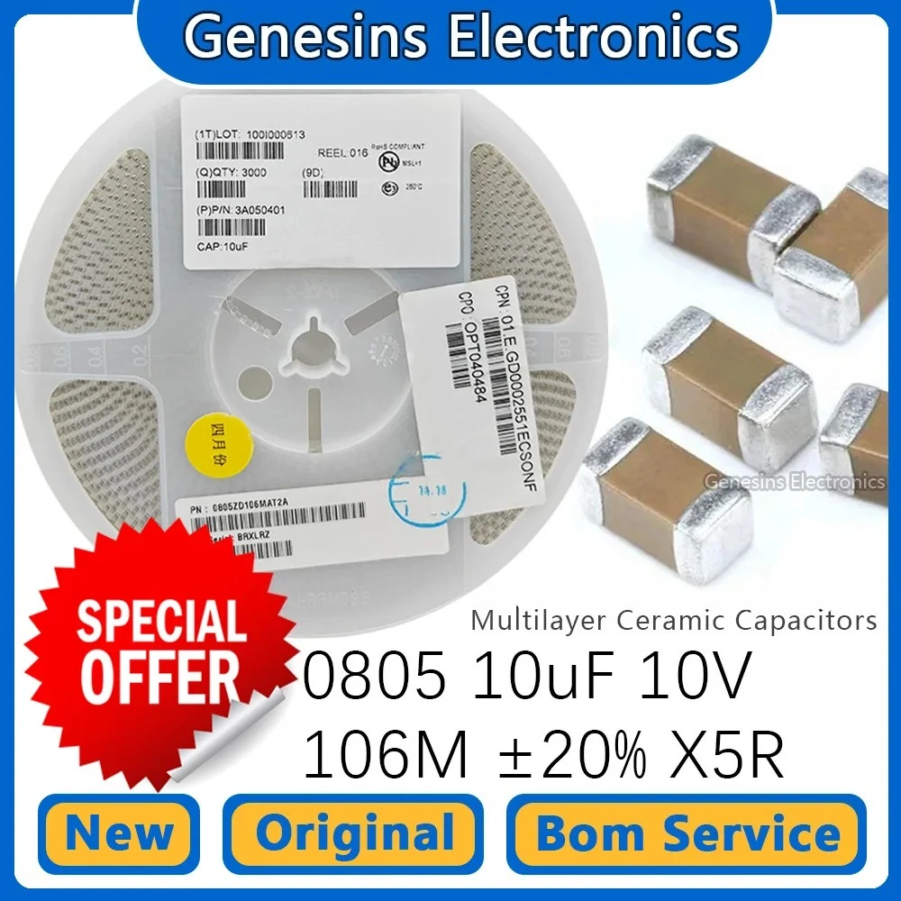 Condensatori ceramici SMD 50 pezzi 0805 10uF 106M 10V±20% X5R