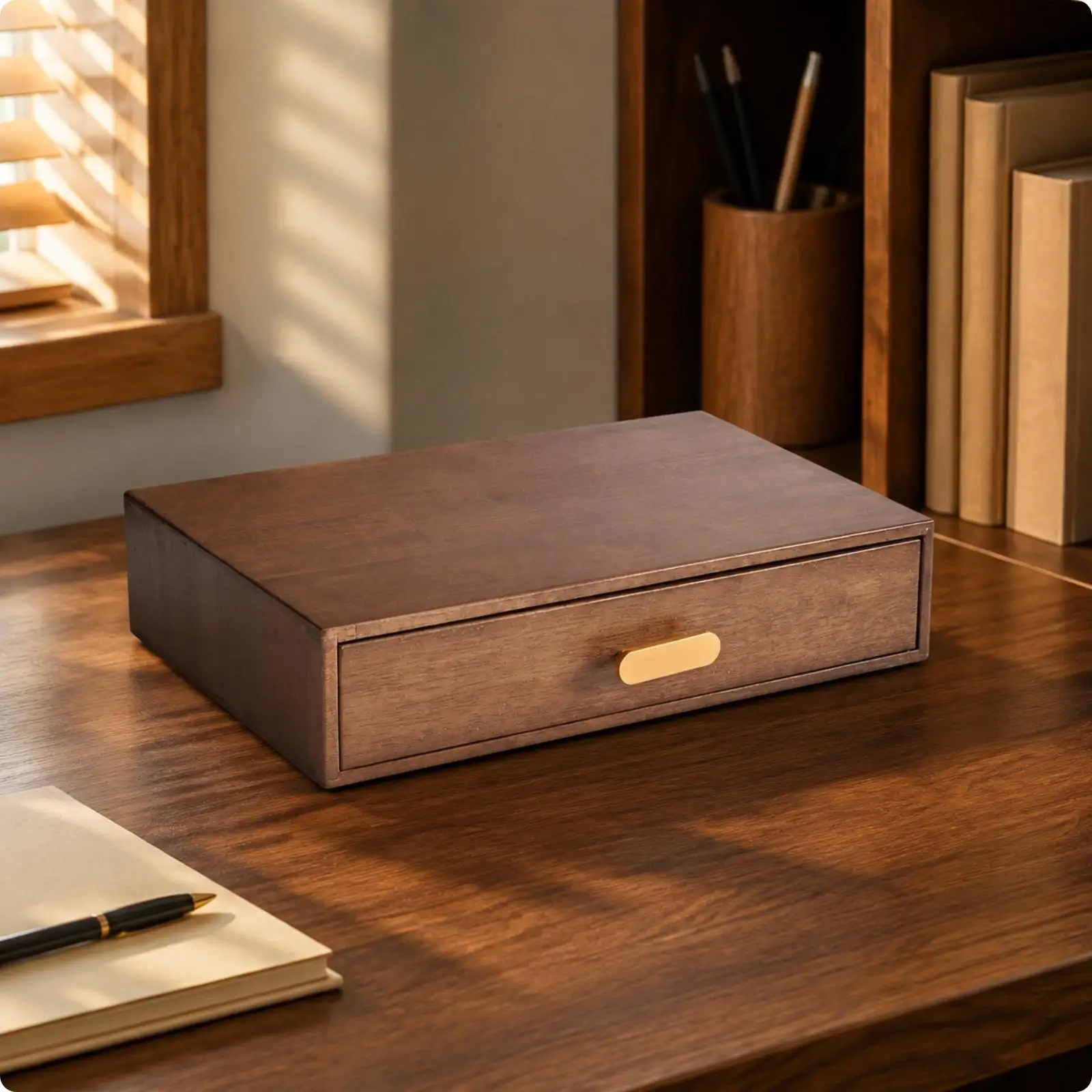 Imported Rubberwood Desk Drawer Organizer Compact Single Pull Out Storage Box for Jewelry Cosmetics and Stationery