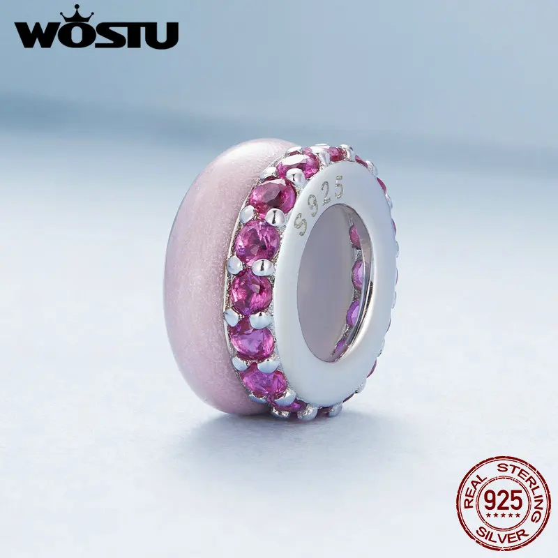 WOSTU 925 Sterling Silver blu rosa viola silica Spacer Bead Candy Charms con zircone lucido Fit bracciale originale collana fai da te