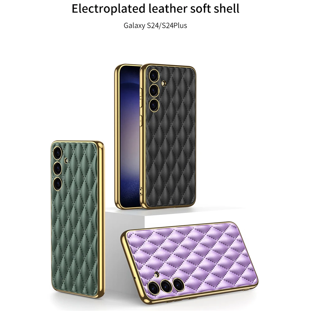 

Phone Case Diamond-type Lattice Electroplated PU Leather Soft Shell for Samsung S24/ S24 Ultra/ S24 Plus Phone Back Shell