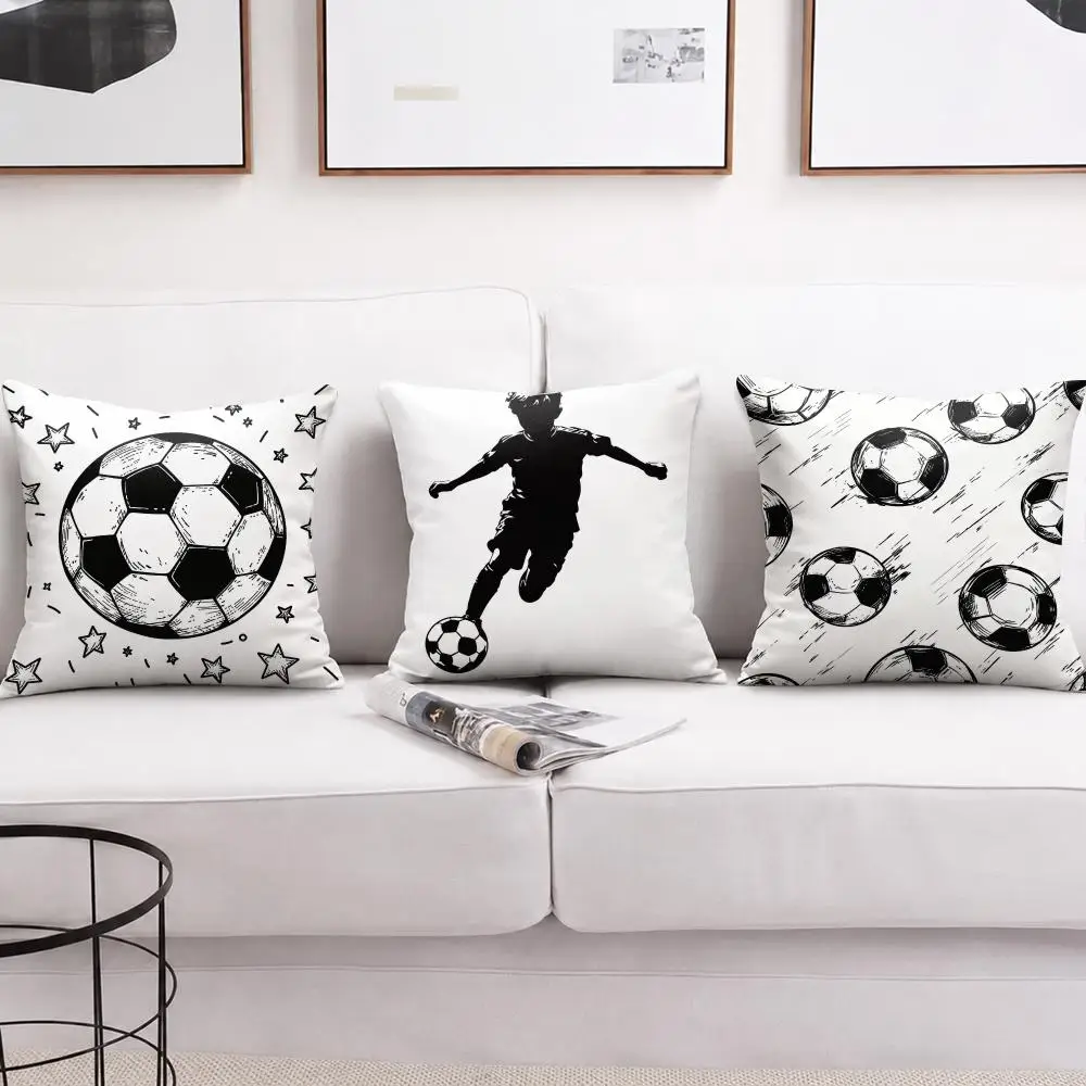 Sketch Football Player Cushion Cover Soft Short Plush Pillow Cases Hidden Zipper Cutecore Sofa Bedroom Home Decor Vintage Gift