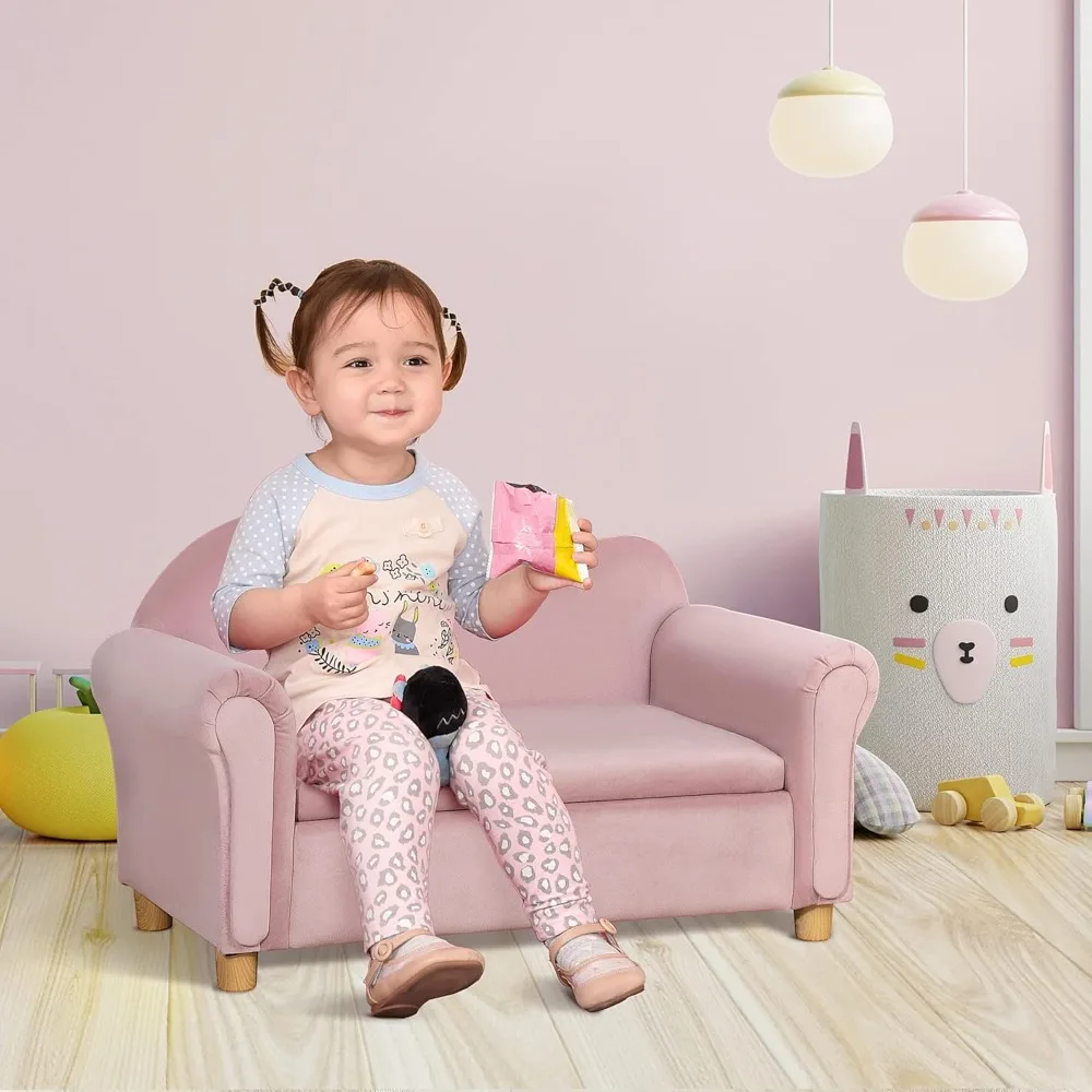 Sofa anak busa ergonomis dengan penyimpanan mainan dalam, Sofa anak-anak beludru dengan lengan lembut, furnitur Lounge anak-anak