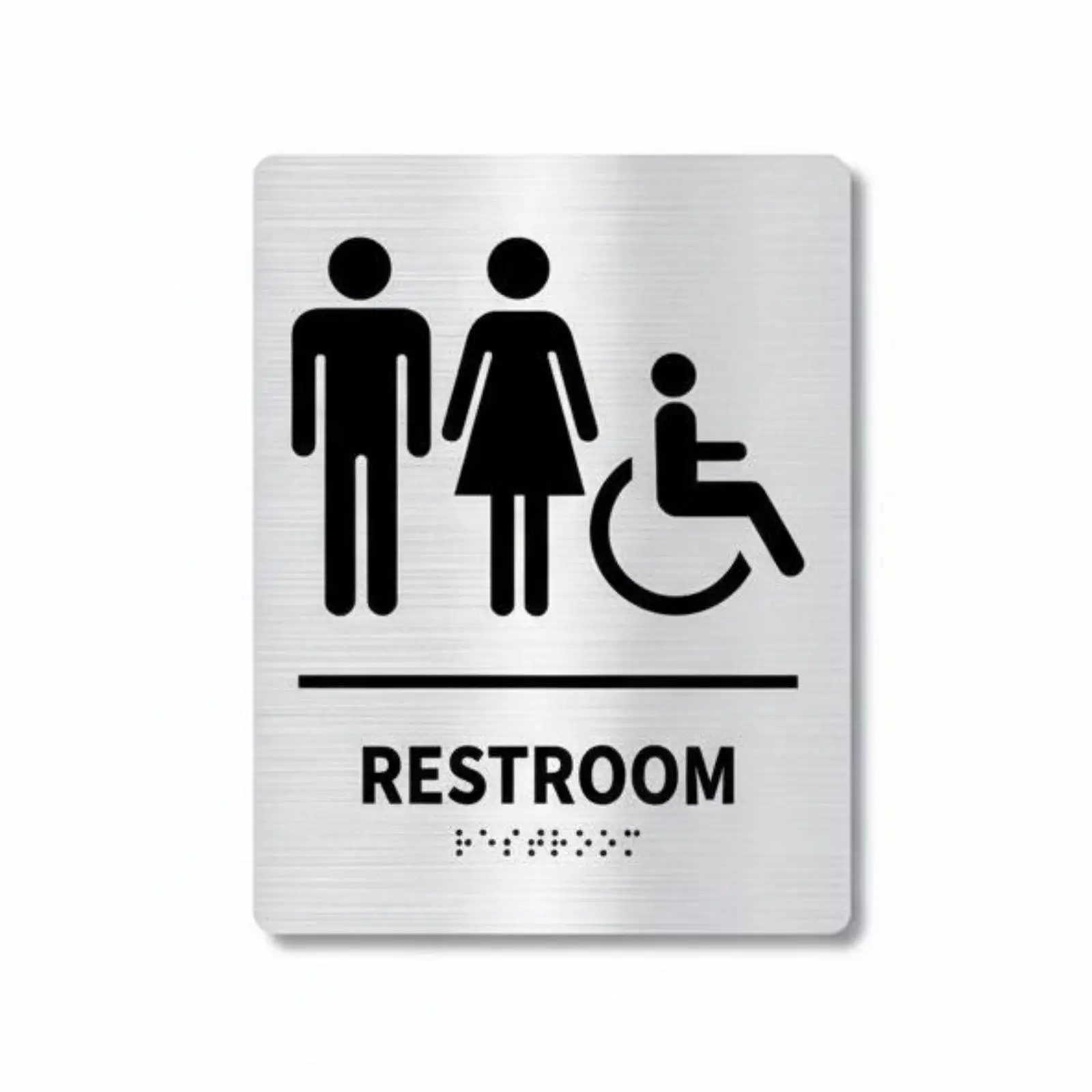 Accessible Restroom Sign Braille Unisex Bathroom Metal Plate for Hotel Office Restaurant Door Instant Mount
