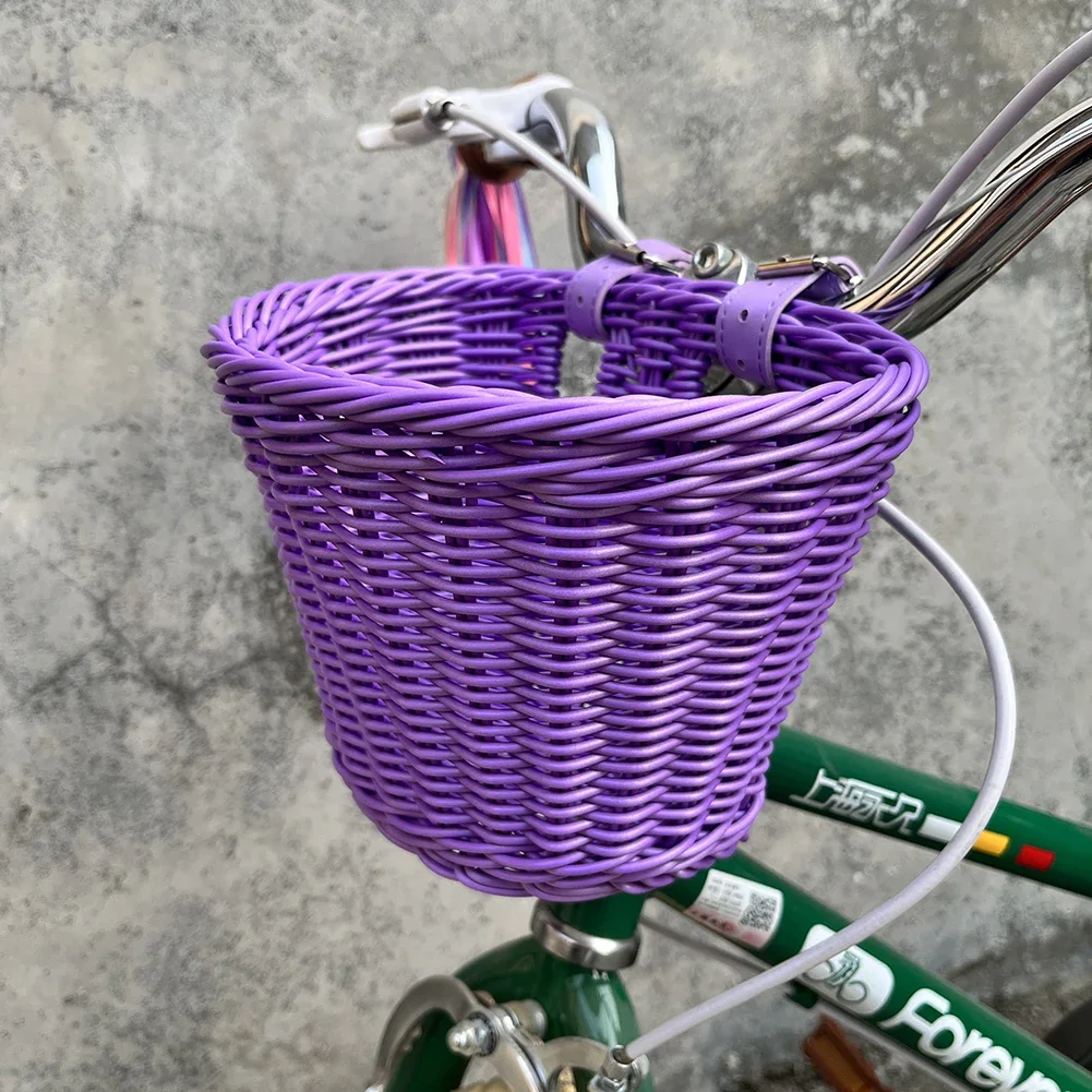 Bike Basket Rattan Wicker Bicycle Storage Front Handlebar Basket Hand-Woven Sticker Bicycle Pouch Riding Storage Pannier Basket