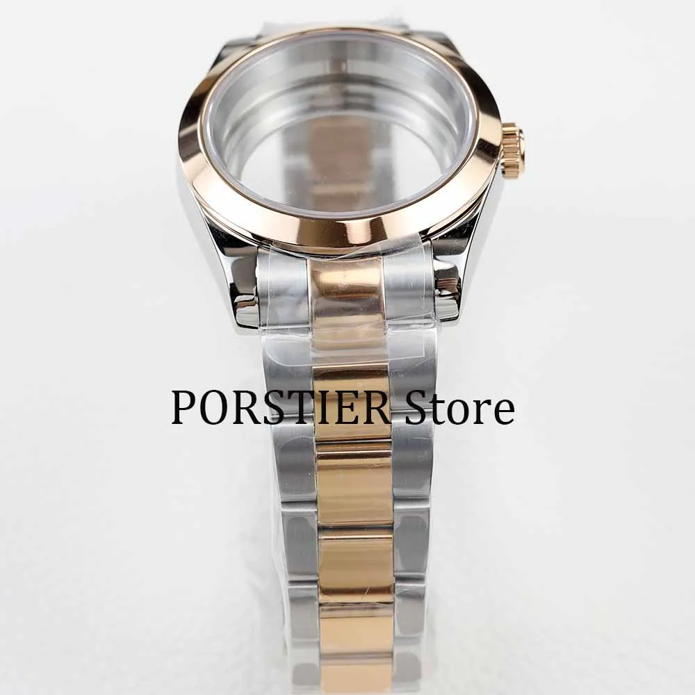 36/39mm rose gold NH35 watch cases sapphire glass stainless steel polish bracelet fit NH35 NH36 movement 28.5 dial datejust case