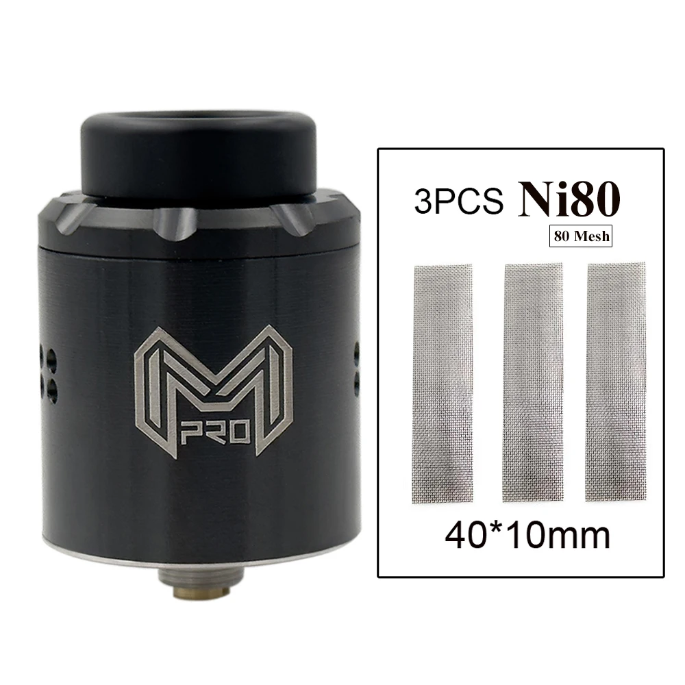 

Mesh Pro RDA Tank 25mm Adjustable 316ss Atomizer with 3PCS Ni80 Mesh Coil with 510 Gold Squonk Pin BF Rebuilding Tools