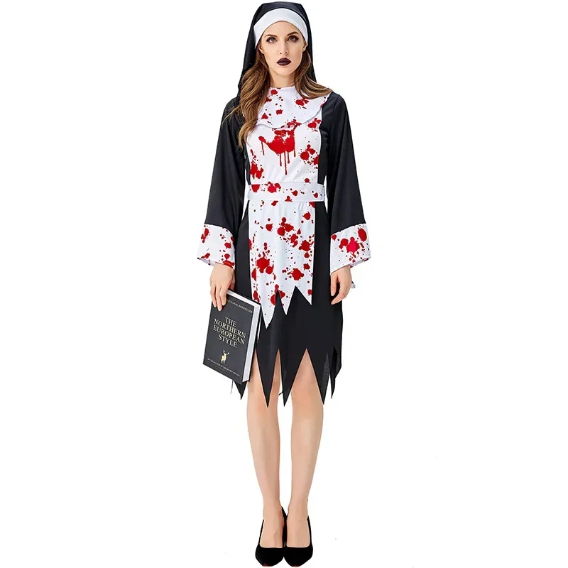 Bloody Nun Kostuum Cosplay Voor Volwassen Halloween Kostuum Voor Vrouwen Scary Klooster Nun Pak Carnaval Party Dress Up