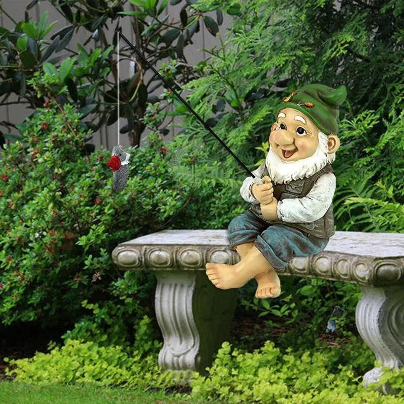 Garden Statues Resin Sculptures Cute Fishing Gnome Garden Gnome Statue Gift Outdoor Garden Decoration