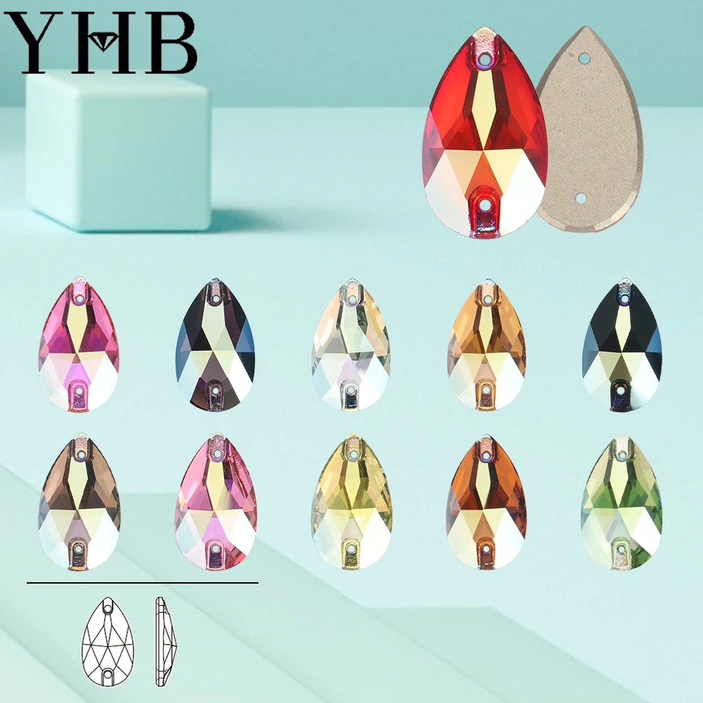 

YHB TR Drop Transmission Silk Siam Glass Crystal AB Sewing Stones Flatback Sew on Rhinestones For Garment Clothes Bags H6230