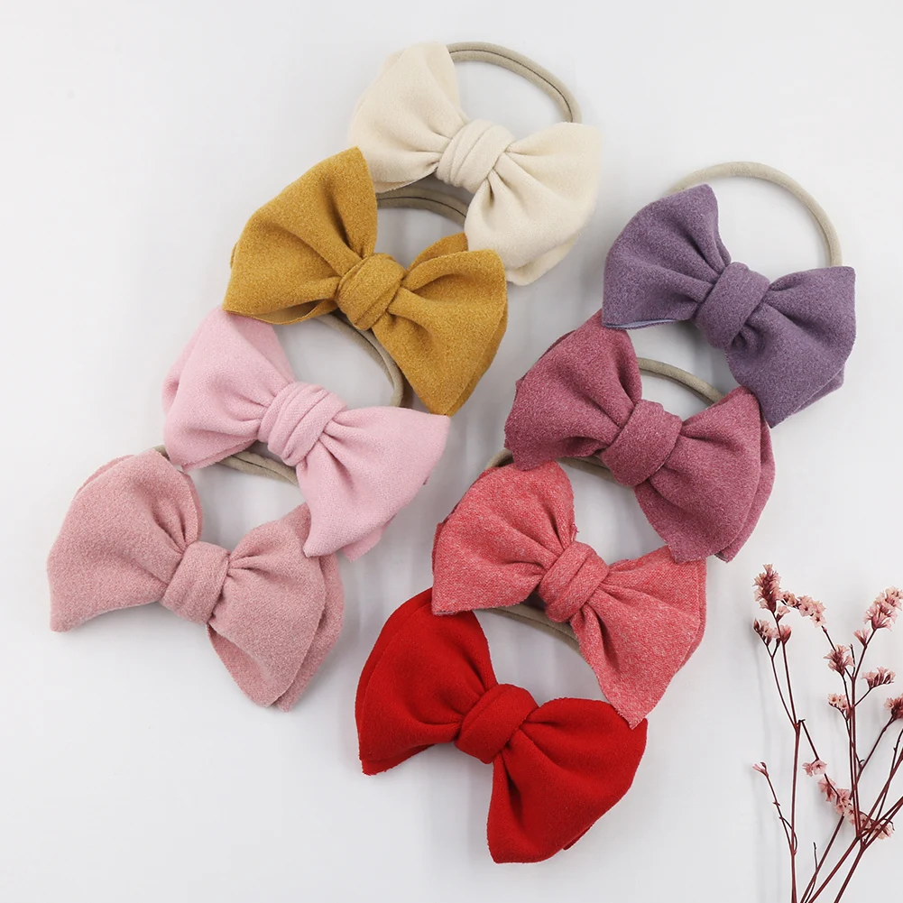 5Pcs/Lot Solid Bow Headband Faux Suede Polyester Waffle Elastic Nylon Hair Bands Newborn Fashion Baby Boys Girls Headwraps