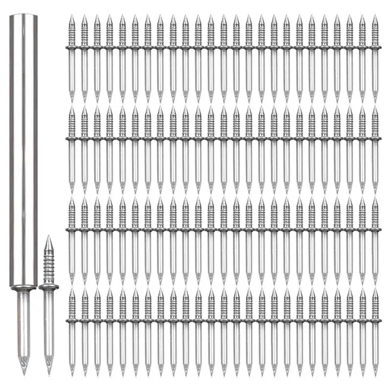Y50A-Skirting Board Wood 100PCS Double-Head Skirting Thread Seamless Nail No Trace Nails Sheep Horn Nails Durable Silver