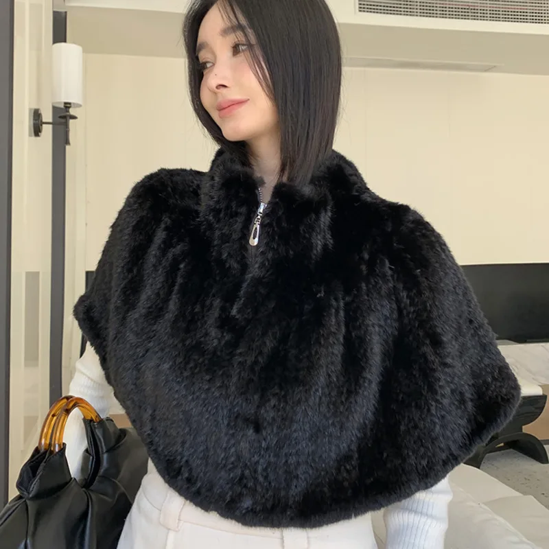 Natural Mink Fur Shawl For Women Winter Fashionable Knitting Small Cloak Warm Shawl Female Genuine Fur Knitted Thicken Shawl