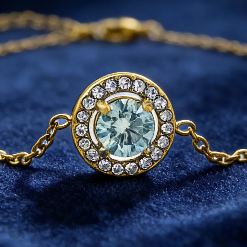 

1pc 0.5Carat Classic Round Cut Azury Moissanite Golden Bracelet with Fashionable Design, Exquisite and Luxurious.