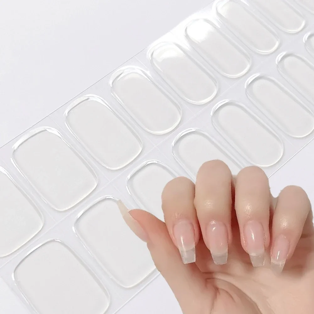 Autocollants pour ongles en gel semi-durci transparent, enveloppe longue durée, couverture complète, décalcomanies, lampe UV, 16 embouts par feuille