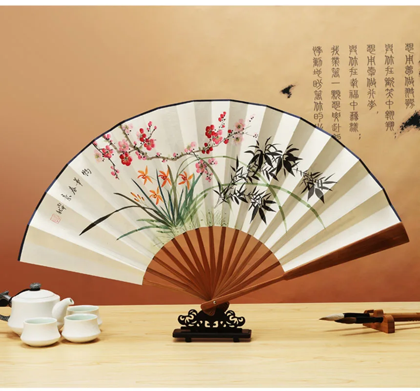 Folding Fan Brown Bamboo Hand-painted Landscape Xuan Paper Men's Fan Daily Manual Fan Chinese Style Classical Gift Paper Fan