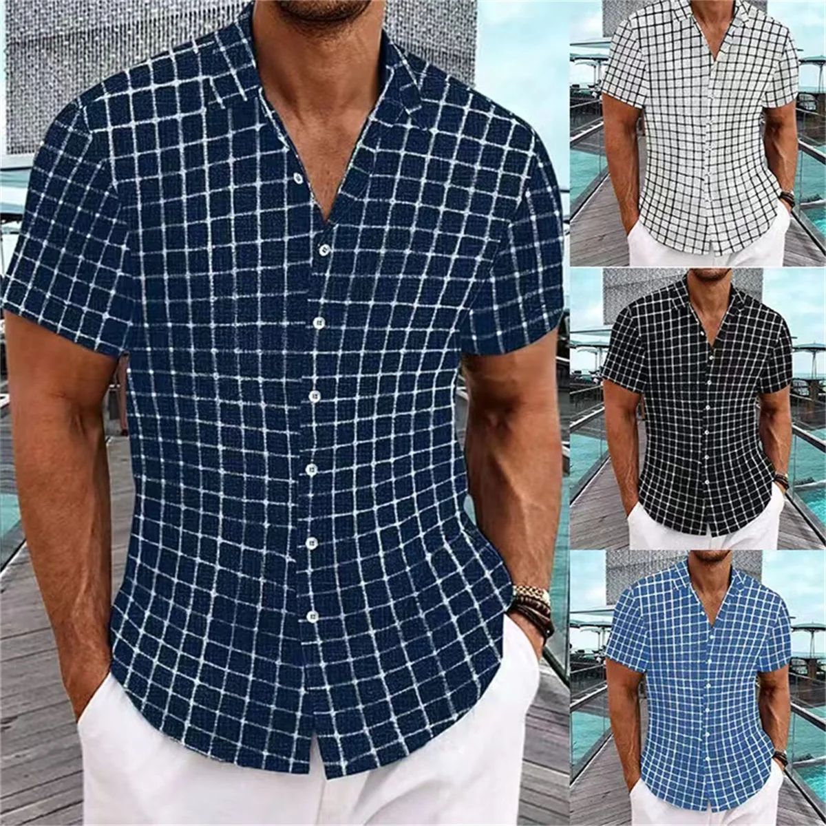 

Новая мужская повседневная короткая рубашка можно носить на улице 4 цвета. Мужская модная клетчатая рубашка с короткими рукавами и цифровым принтом.