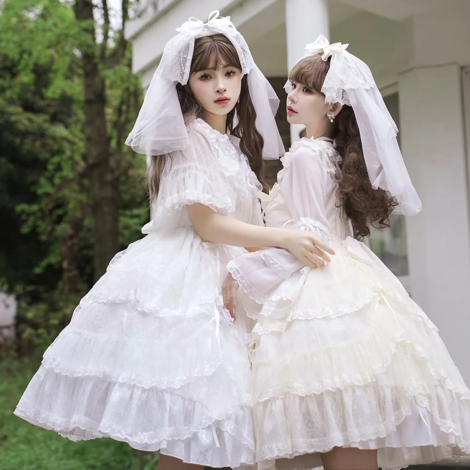 Retro Style Lolita JSK Dress Elegant Princess Ruffled Midi Dress w. Lace Cover up by Yomi ~Irises in Bloom