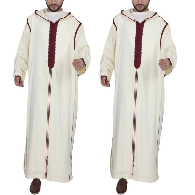 Men Robe Muslim Clothes Loose Hoodies Arab Middle Robe Durable Kaftan Muslim Thobe Dubai Long Sleeve Gown Ethnic Clothes