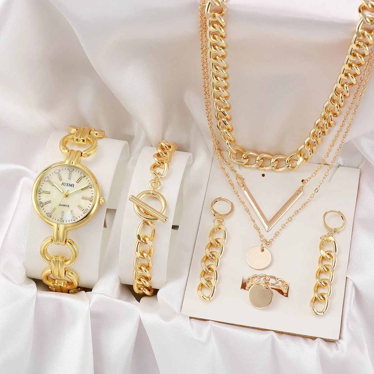 

No gift box New lightweight luxury bracelet watch creative personalized quartz watch geometric jewelry 5 piece set