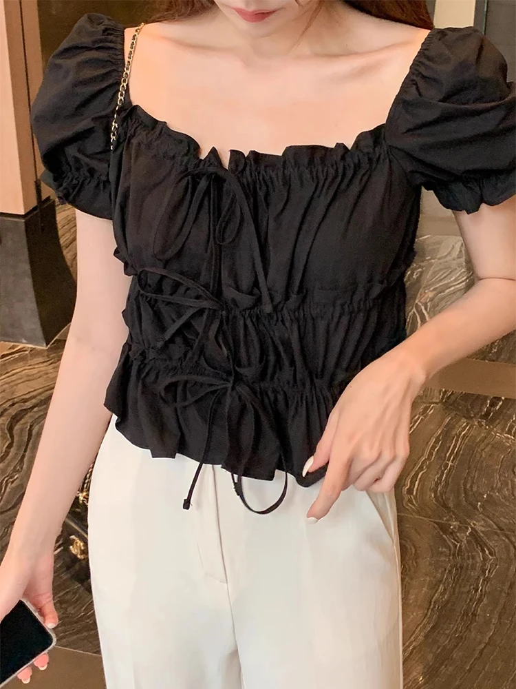 Csa corta con nudo de mariposa para mujer, novedad de verano, empalme de oreja de ma, Top versátil, estilo coreano, ma...