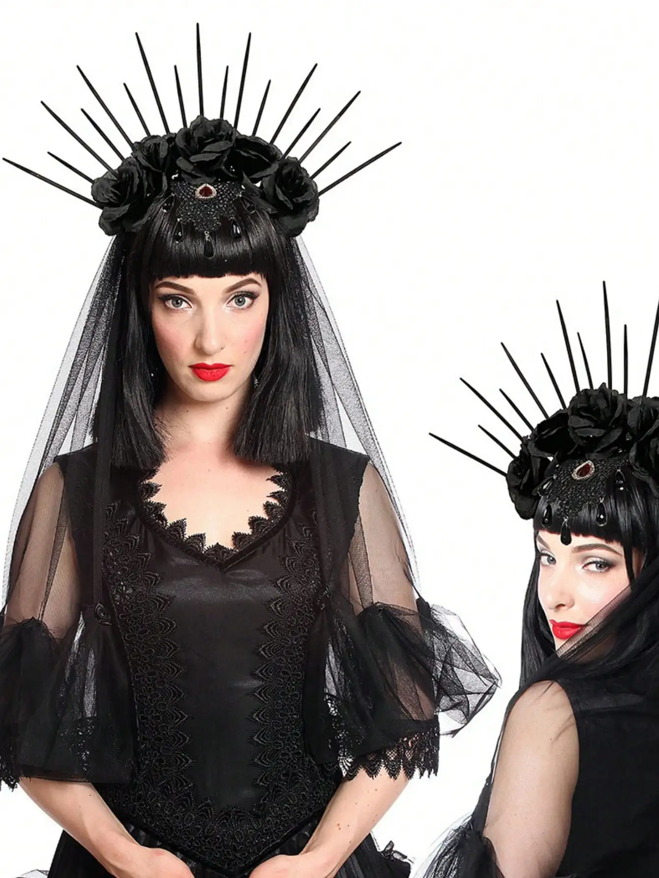 1pc Dress up Headcloth Hair Hoop Gothic Crown Mesh Black Rose Retro European and American Dress Gothic Tie Bridal Headcloth Hair