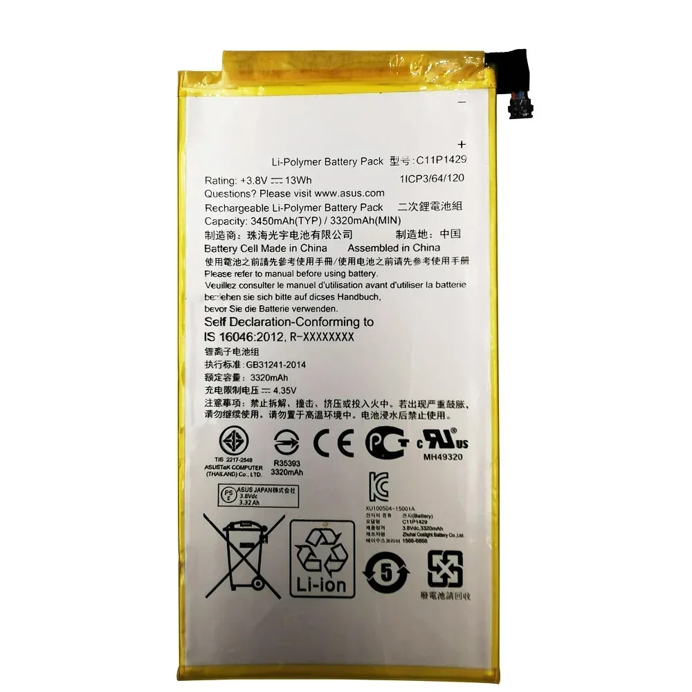 High Capacity Battery For ASUS, 100% Original, Z710, C7.0, Z710C, P01Z, Z170MG, Z710CG, C11P1429, 3450mAh, Free Tools