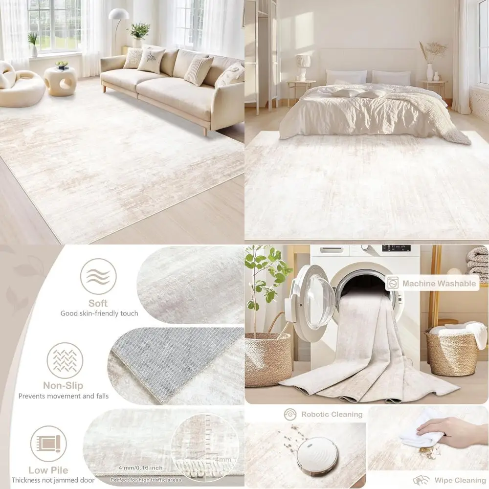

6x9 Feet Washable Abstract Rugs for Living Room, Soft Non-Slip Neutral Carpets, Stain Resistant for Home