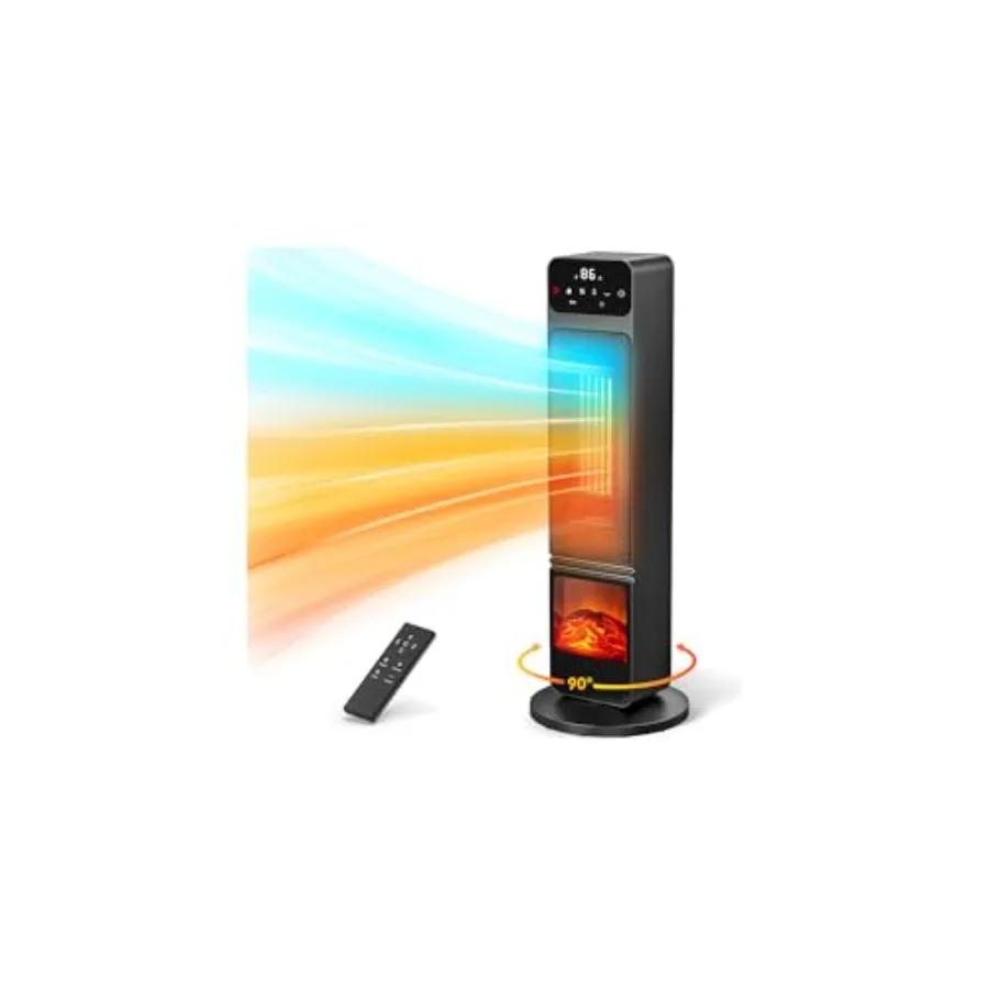 

Tower Heater and Fan Combo 1500W PTC Electric Fireplace Heater with 3D Flame Effect 90 Oscillation for Indoor Use Features Chil