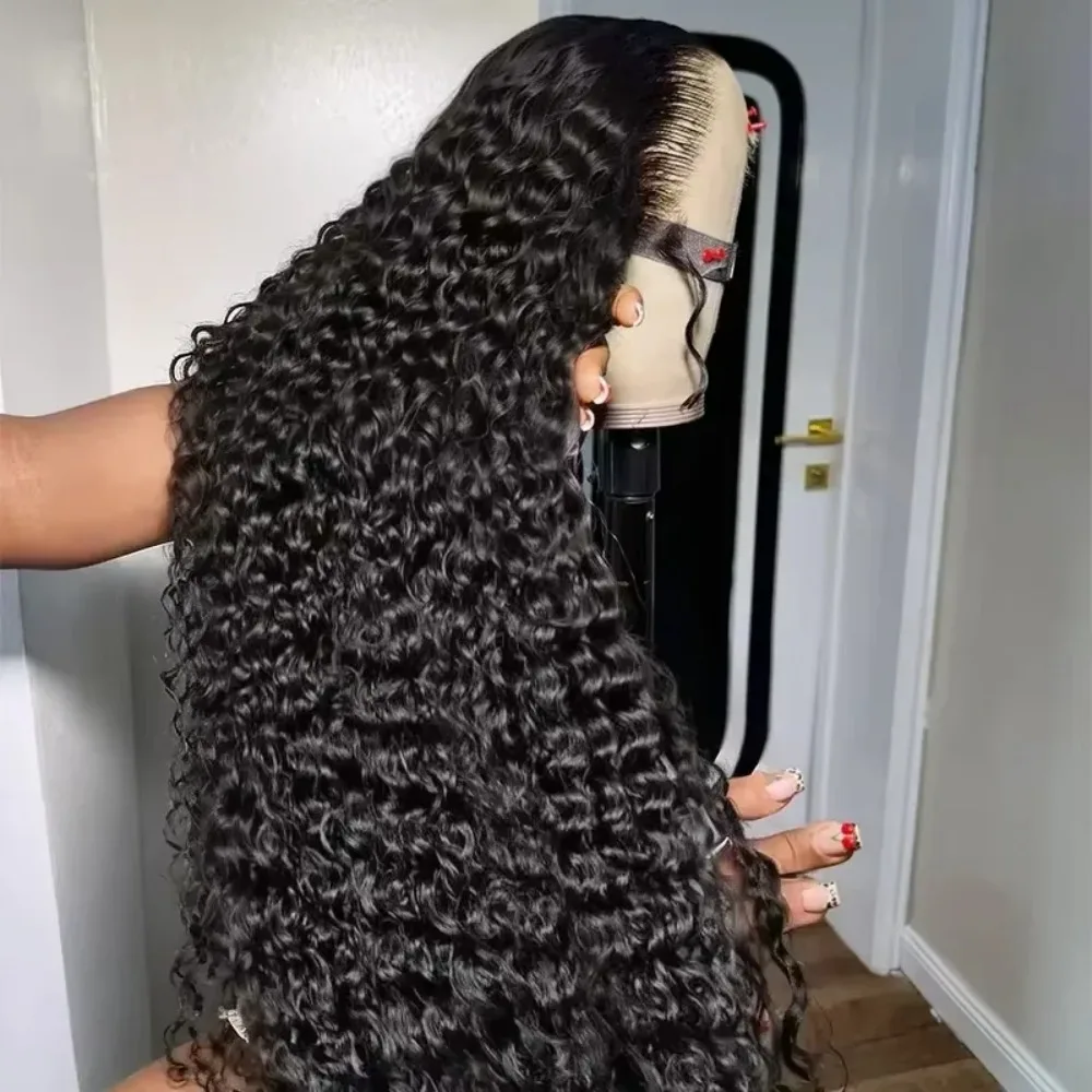 13x4 Black Deep Wave HD Transparent Lace Frontal Wig 32 Inch Curly Lace Front Glueless Wigs For Women Water Wave Synthetic Wigs