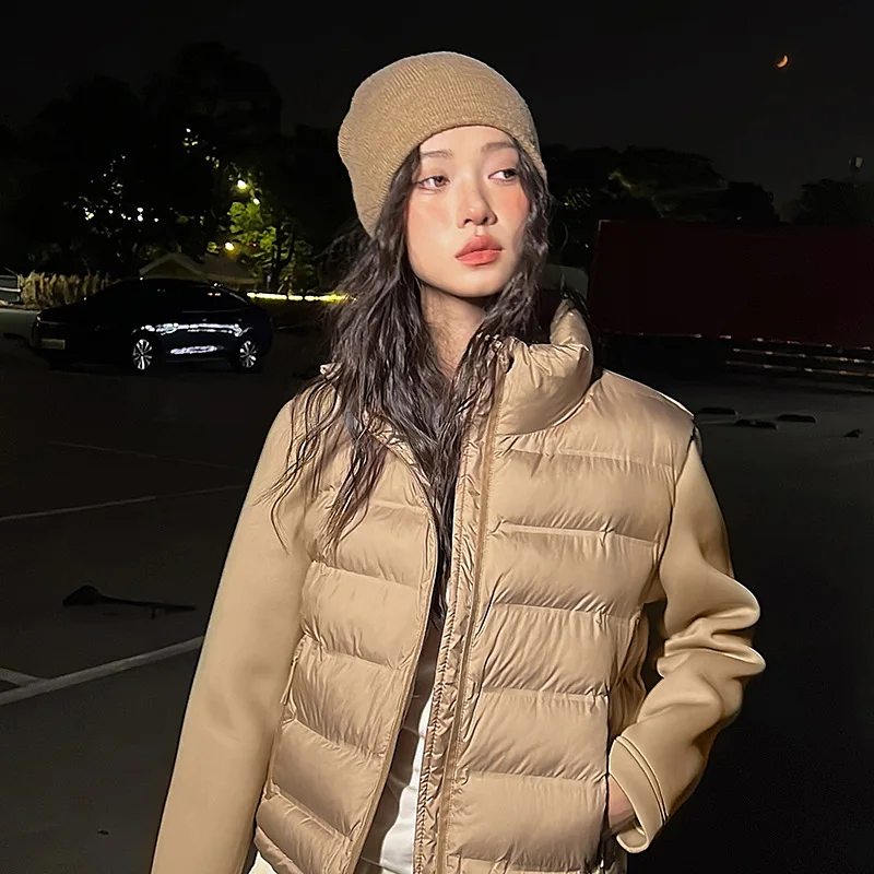 Fashionable and Elegant Cotton-padded Jacket 2025 Autumn and Winter Leisure Sleeve Stitching Solid Color Women's Coat