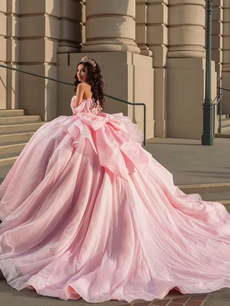 Fora do ombro vestido de baile organza com bordado vestido de baile princesa quinceanera vestidos querida arco sem mangas personalizado