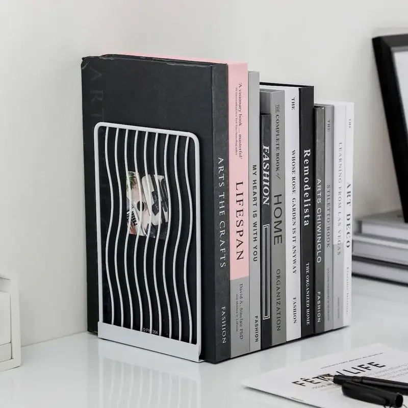 

1 PC Bookends Black White Simple Wrought Iron Book Stand Metal Student Office Desk Storage Shelf Holder Book Magazine Organizer