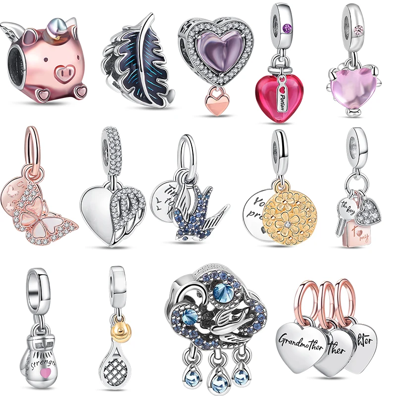 

2024 Spring New 925 Sterling Silver Swallow Cloud Pink Butterfly Wing Heart Fly Pig Charms Fit Original Pandora Bracelet Jewelry