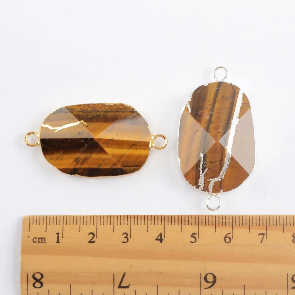 Natural Tiger Eye Stone Facted Connector Golden/Silver Color Pendant DIY Necklace Bracelet Jewelry Free Shipping Wholesale