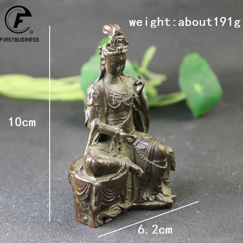 Antique Copper Bench Guanyin Bodhisattva Statue Desktop Ornament Buddha Figurines Lucky Feng Shui Home Decors Crafts Accessories