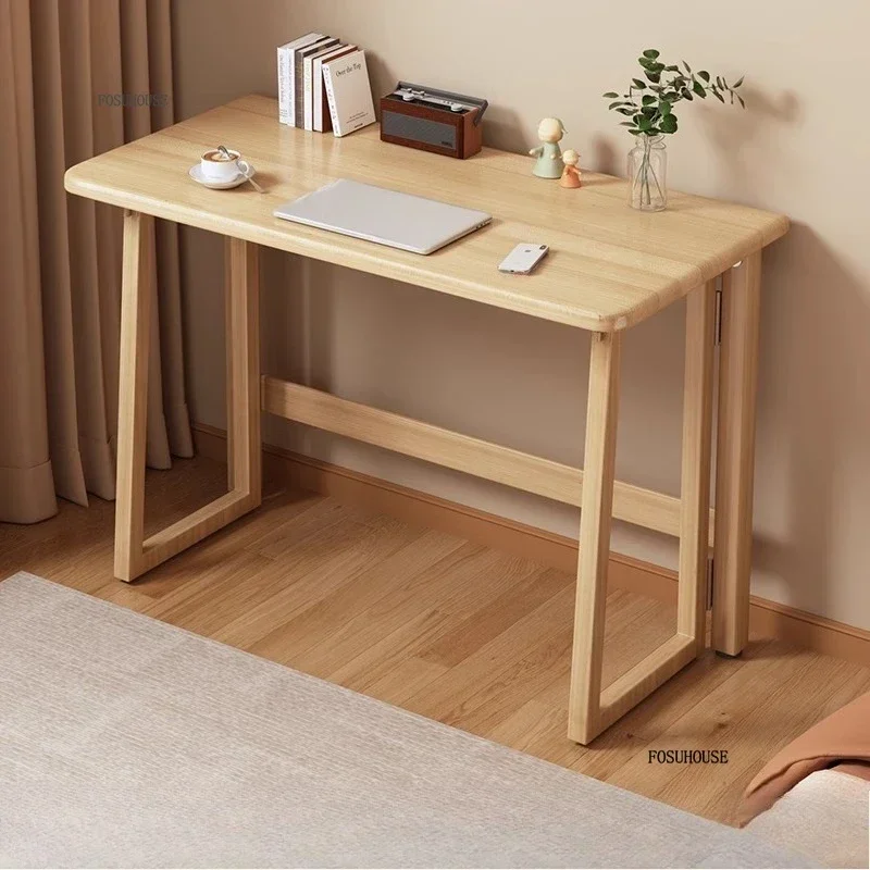 مكتب قابل للطي من الخشب الصلب - مكتب كمبيوتر حديث للمساحات الصغيرة، طاولة ألعاب محمولة وطاولة دراسة لغرفة النوم، طاولة مكتب، أسطوانة #2