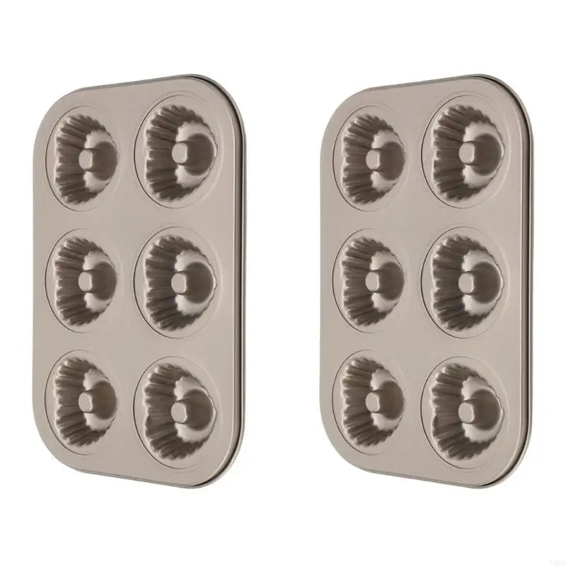 

Pack Of 2 Kitchen Cake Pan Stainless Steel Construction 6 Cup Molds For Pastries Practical Baking Accessories Y5GB