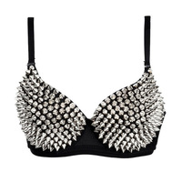 Silver Rivets Punk Rave Bralette Lingerie Gothic Bra Top Sexy Push Up Brassiere Nightclub Party Bar Fashion Hot Bras For Women