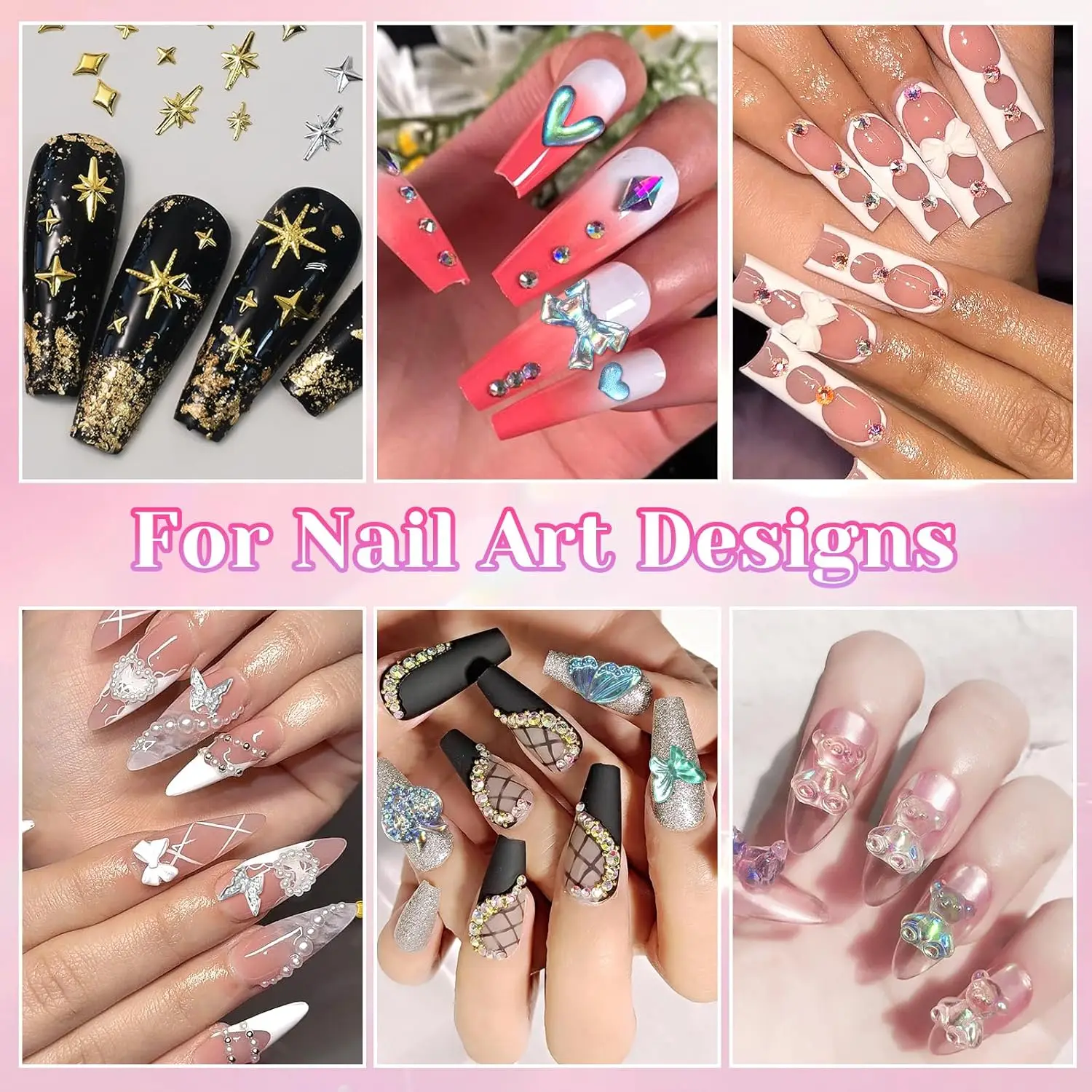 24-teiliges Nagelcharms-Set AB Strass Nagelperlen 3D Blumen Nageljuwelen Mehrformige Nagelkunst-Dekorationen für DIY Salon – Detail 2
