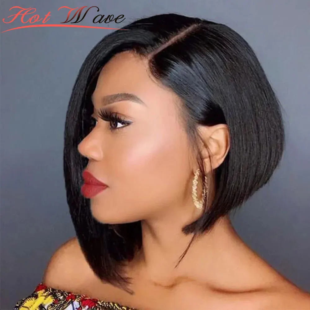 

HOTWAVE Straight Short Bob Wig 8Inch Side Part Hd Transparent Lace Front Human Hair Wigs For Women Brazilian Remy Wigs 180%