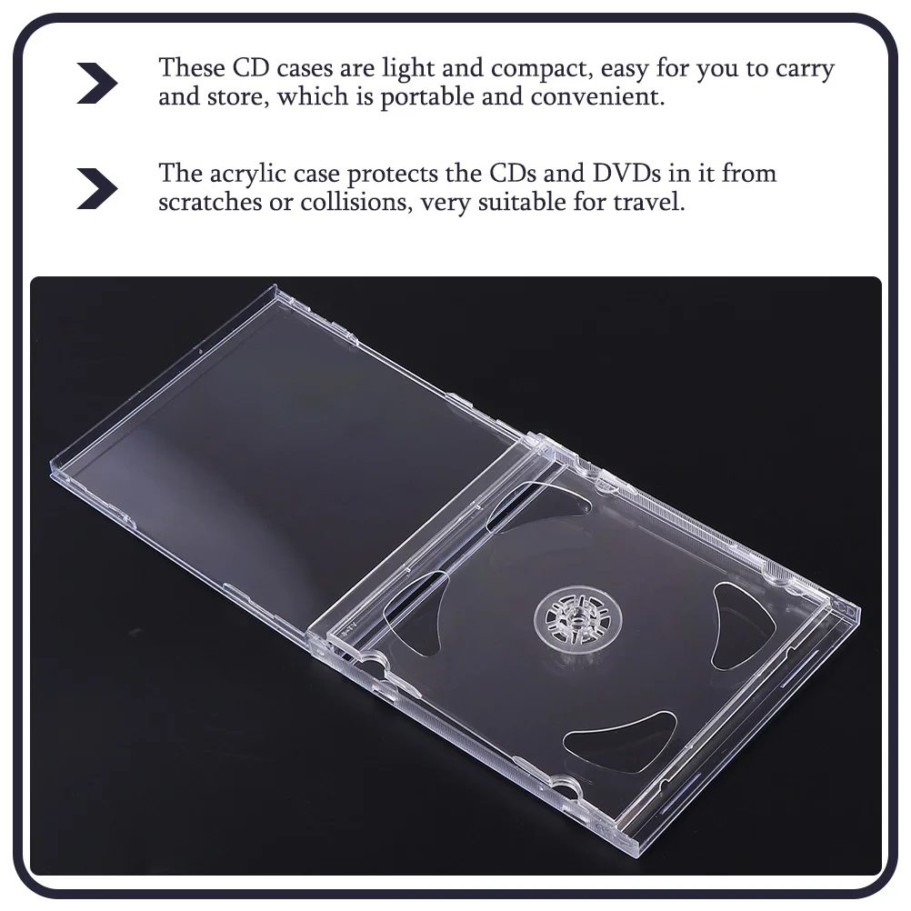 Caixas de armazenamento para dvd e cd, caixas acrílicas transparentes para cd, suporte duplo claro para viagens, 9 pcs